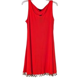 Tiana B. Coral Red Sleeveless Dress Beach Cover‎ Up with Coin Detail Size L NWT